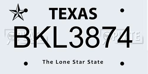 BKL3874 Texas License Plate