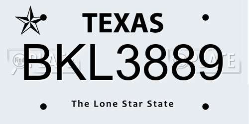 BKL3889 Texas License Plate