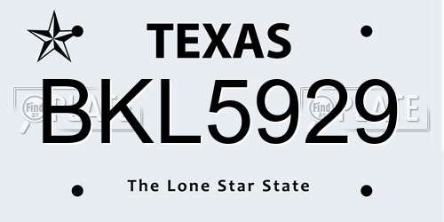 BKL5929 Texas License Plate
