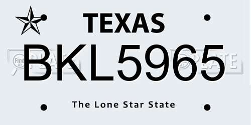 BKL5965 Texas License Plate