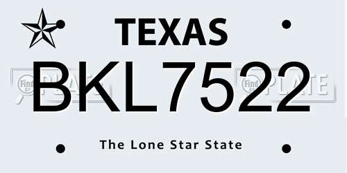 BKL7522 Texas License Plate