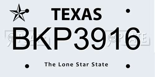 BKP3916 Texas License Plate