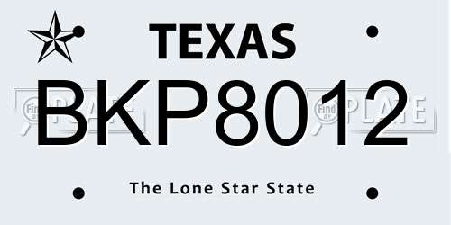 BKP8012 Texas License Plate