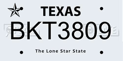 BKT3809 Texas License Plate