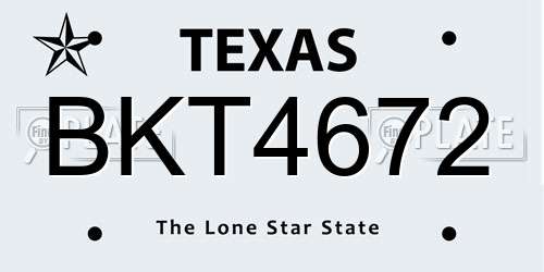 BKT4672 Texas License Plate
