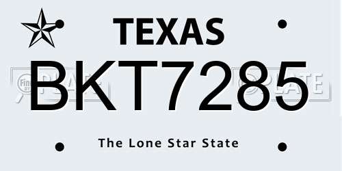 BKT7285 Texas License Plate