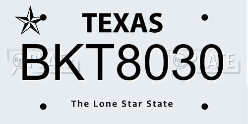 BKT8030 Texas License Plate