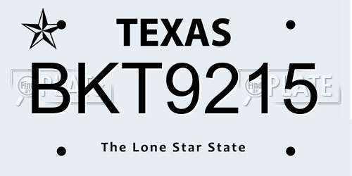 BKT9215 Texas License Plate