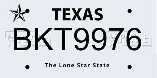 BKT9976 Texas License Plate