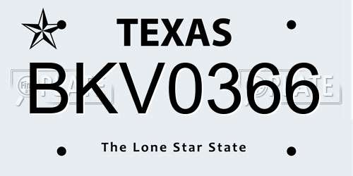 BKV0366 Texas License Plate