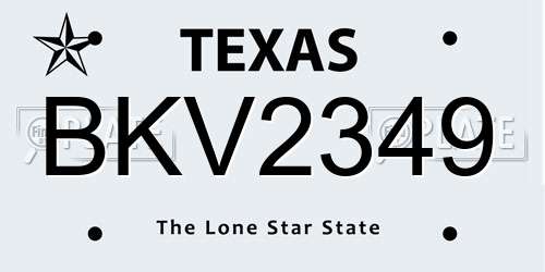 BKV2349 Texas License Plate