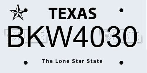 BKW4030 Texas License Plate