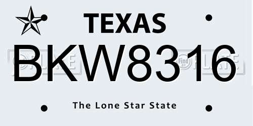 BKW8316 Texas License Plate
