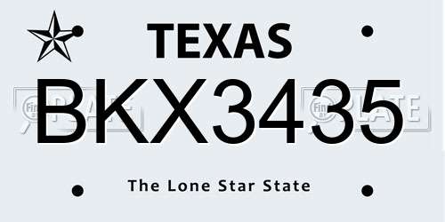BKX3435 Texas License Plate