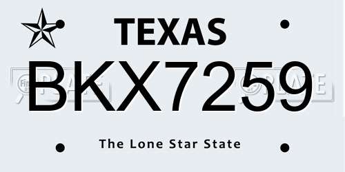 BKX7259 Texas License Plate