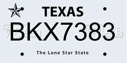 BKX7383 Texas License Plate