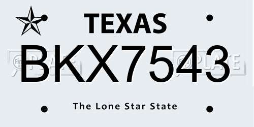 BKX7543 Texas License Plate