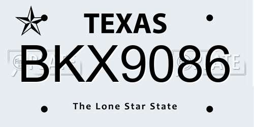 BKX9086 Texas License Plate