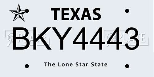 BKY4443 Texas License Plate