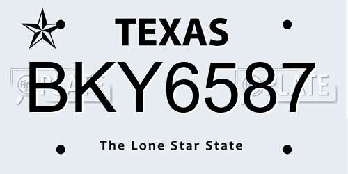 BKY6587 Texas License Plate
