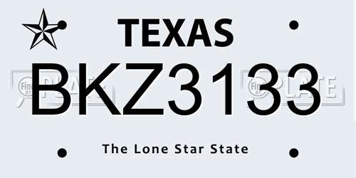 BKZ3133 Texas License Plate