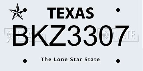 BKZ3307 Texas License Plate