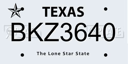 BKZ3640 Texas License Plate