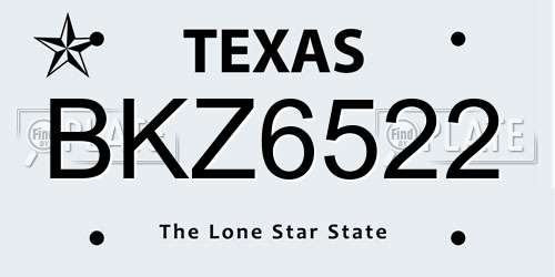 BKZ6522 Texas License Plate