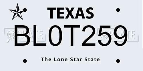 BL0T259 Texas License Plate