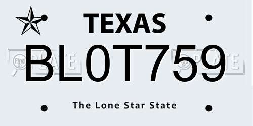 BL0T759 Texas License Plate