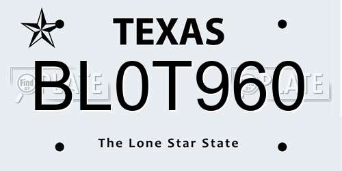 BL0T960 Texas License Plate