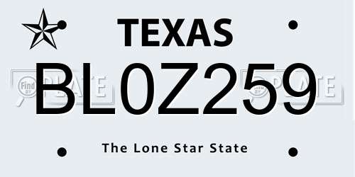 BL0Z259 Texas License Plate