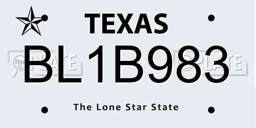 BL1B983 Texas License Plate