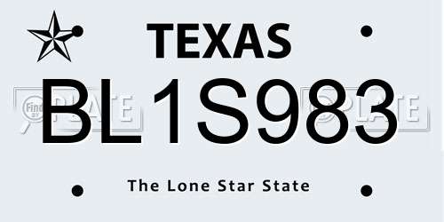BL1S983 Texas License Plate
