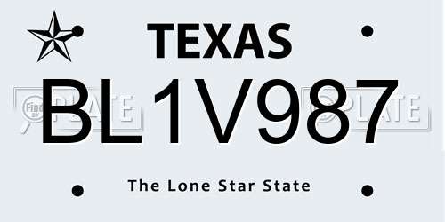 BL1V987 Texas License Plate
