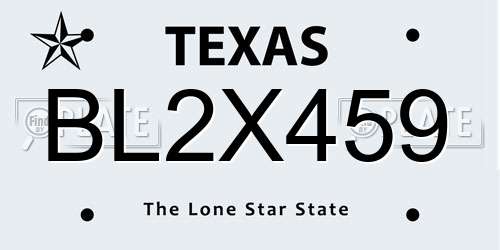 BL2X459 Texas License Plate