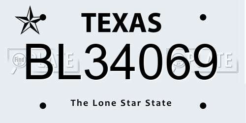 BL34069 Texas License Plate