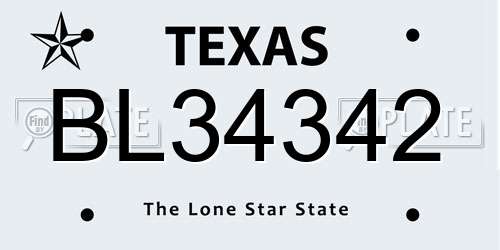 BL34342 Texas License Plate