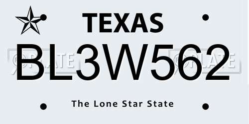 BL3W562 Texas License Plate