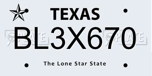BL3X670 Texas License Plate
