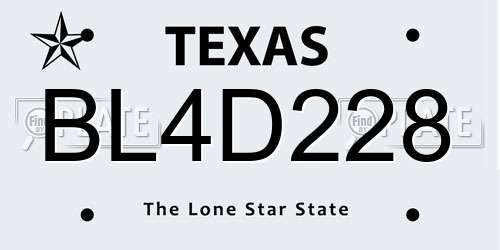 BL4D228 Texas License Plate