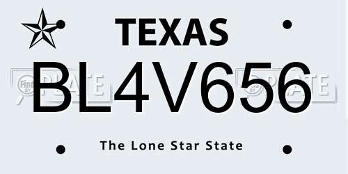 BL4V656 Texas License Plate