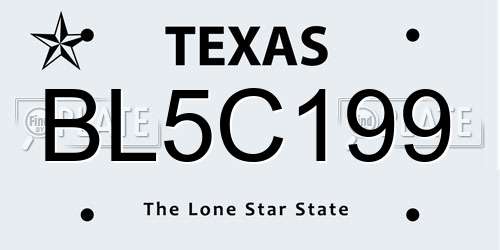 BL5C199 Texas License Plate