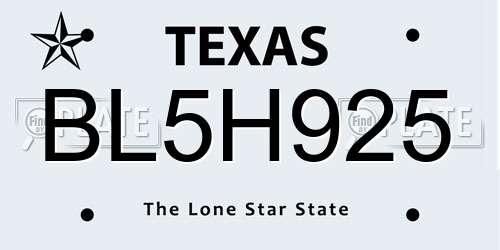 BL5H925 Texas License Plate