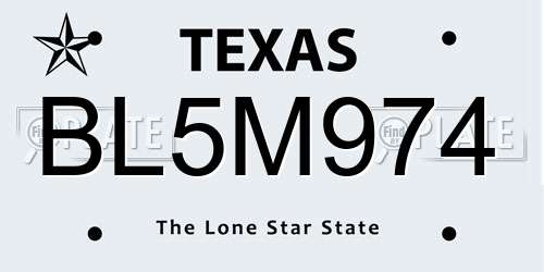 BL5M974 Texas License Plate