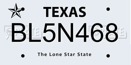 BL5N468 Texas License Plate