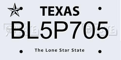 BL5P705 Texas License Plate