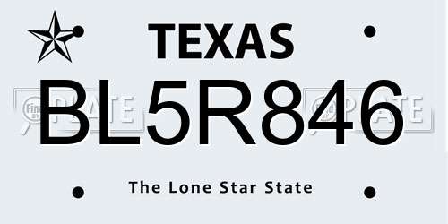 BL5R846 Texas License Plate