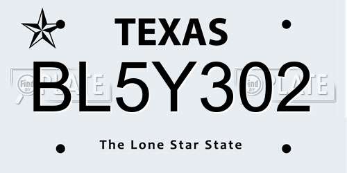BL5Y302 Texas License Plate