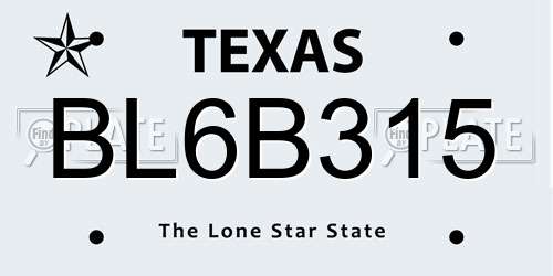 BL6B315 Texas License Plate